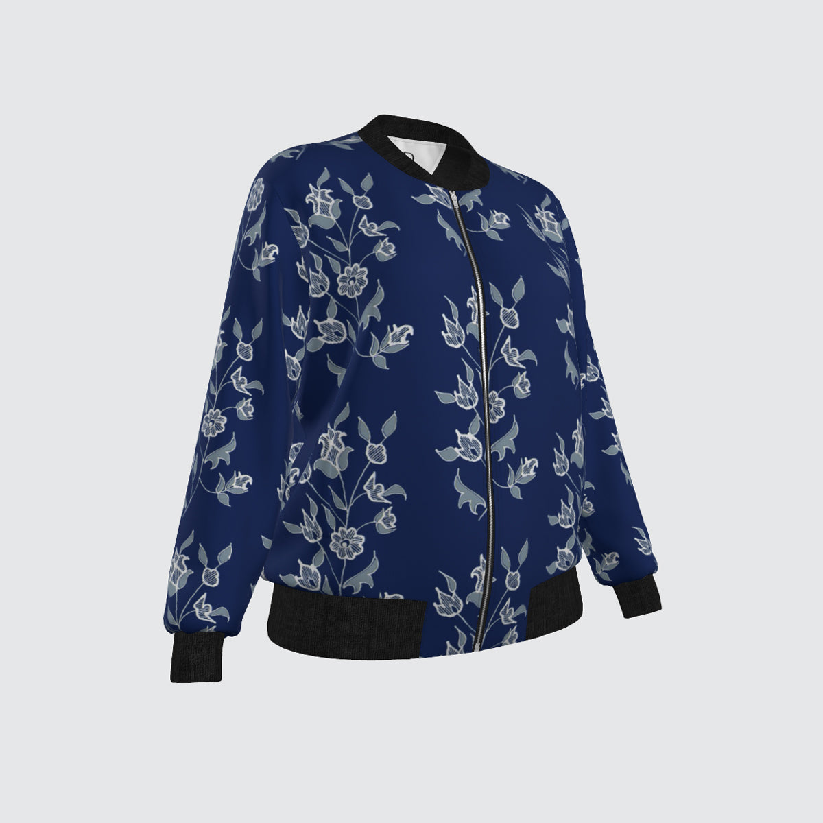 Bomber Jacket - Blue with White Foliage