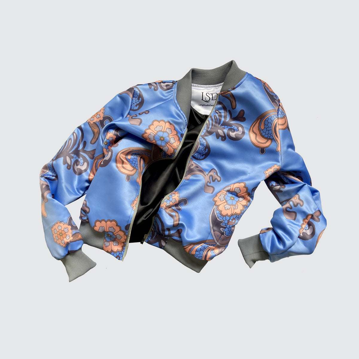 Bomber Jacket - Blue with Floral Design