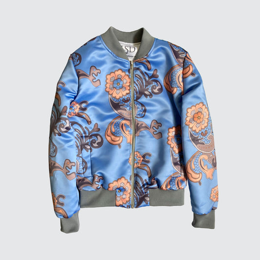 Bomber Jacket - Blue with Floral Design