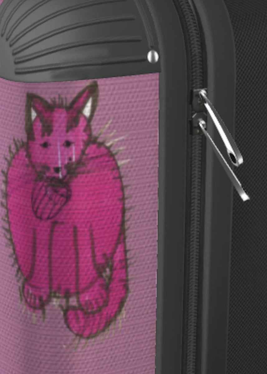 Suitcase - Small Kids 45cm - Pink with Purry Cat