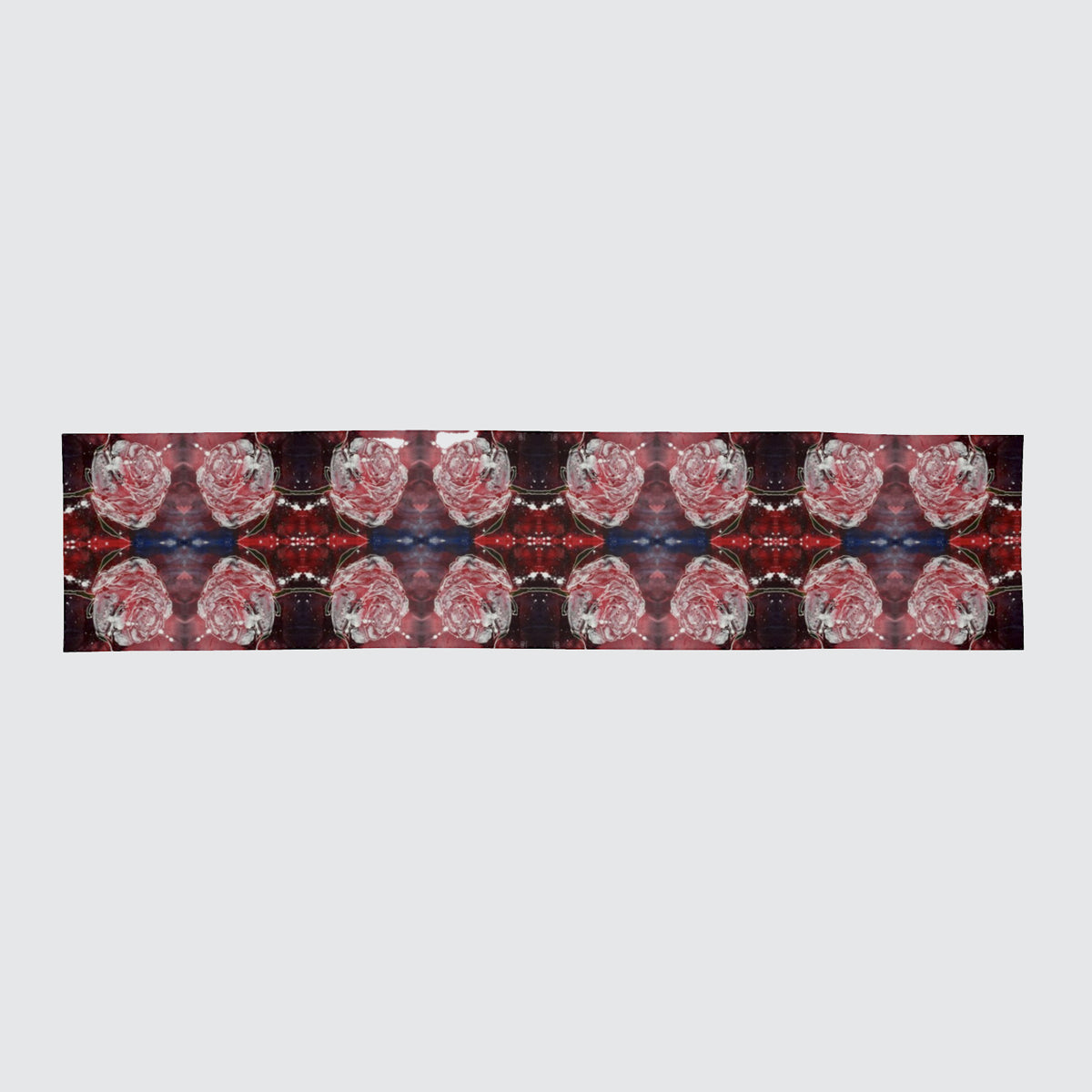 Silk Scarf - Red With Line Roses - Hand-Rolled Hems