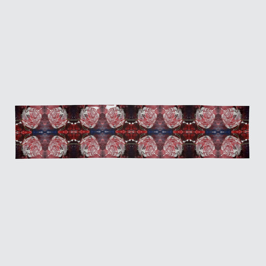 Silk Scarf - Red With Line Roses - Hand-Rolled Hems