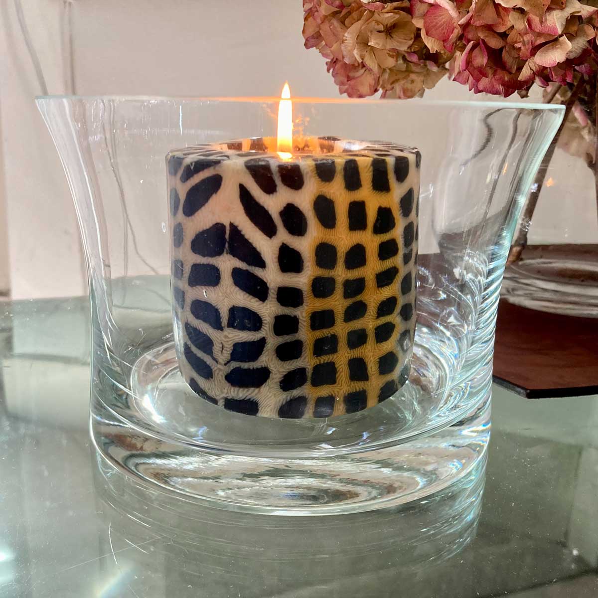 Cheetal animal print pillar candle