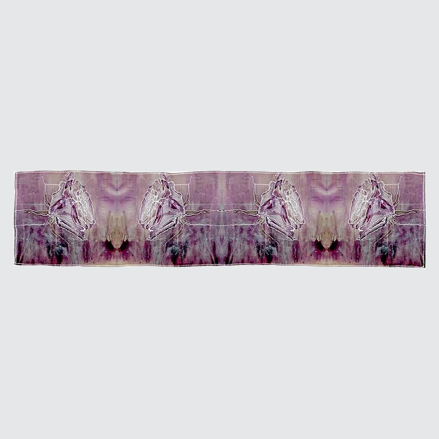 Silk Scarf - Violet Pink With Roses - Machined Edges