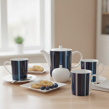 Bone China Teapot - Stripes Blue Sea
