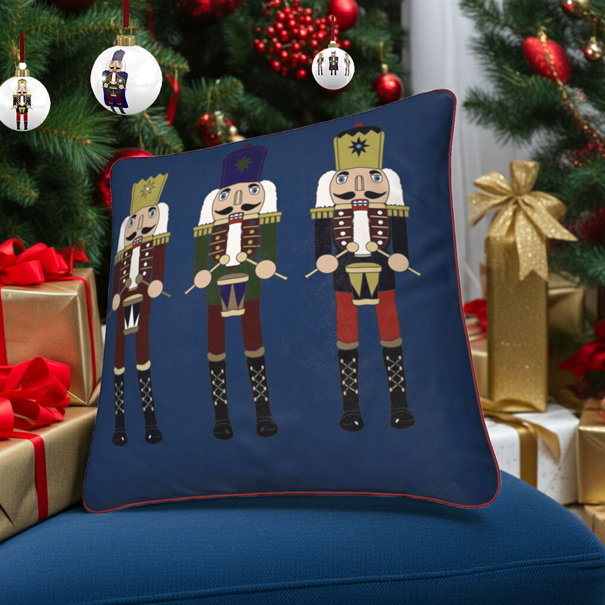 Velvet Cushion - Three Nutcracker Sentinels