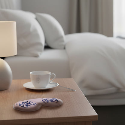 Silk Eye Mask - Pink with Blue Dragons