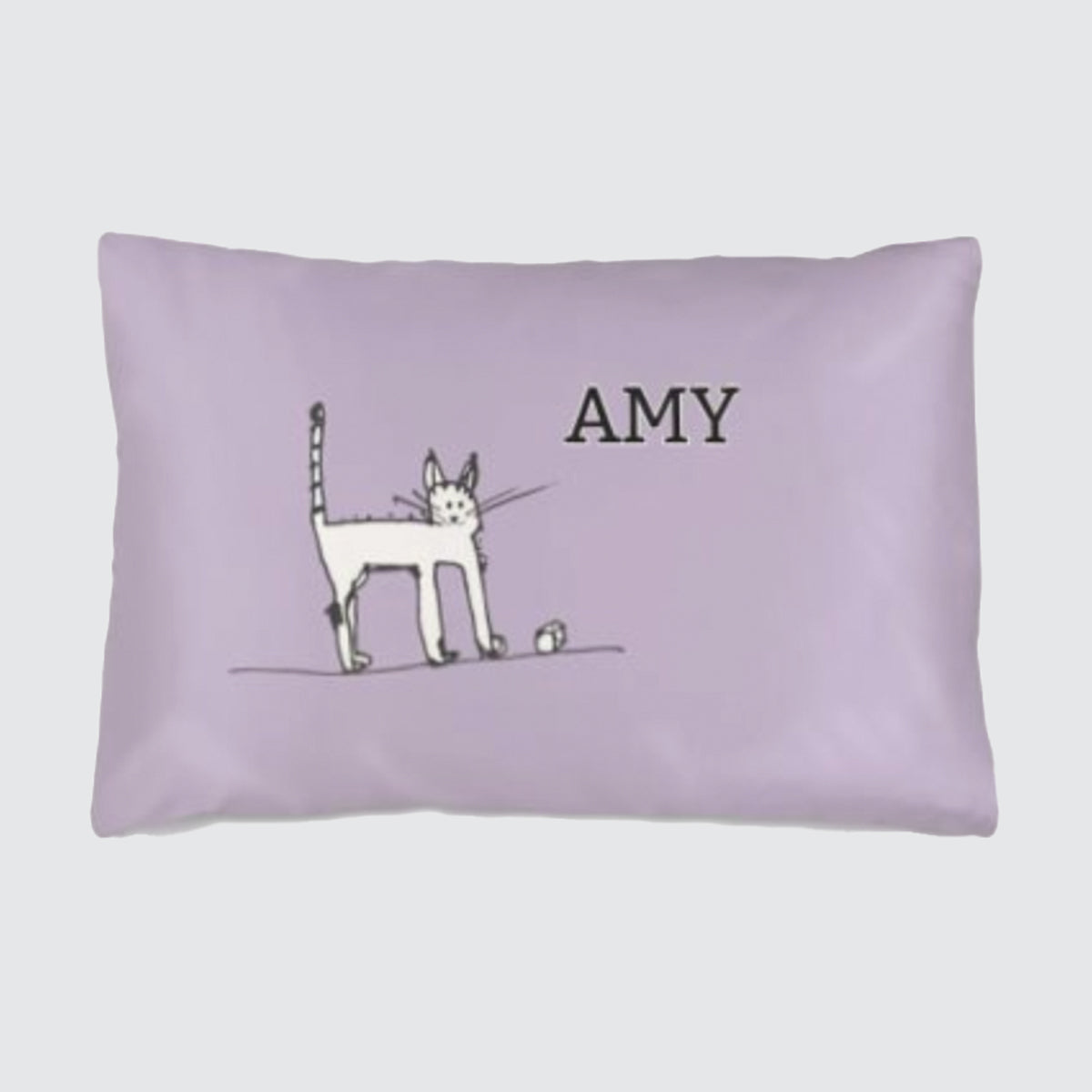 Silk Pillowcase - Personalised with a Name - Nills Cat with Dice on Lavender