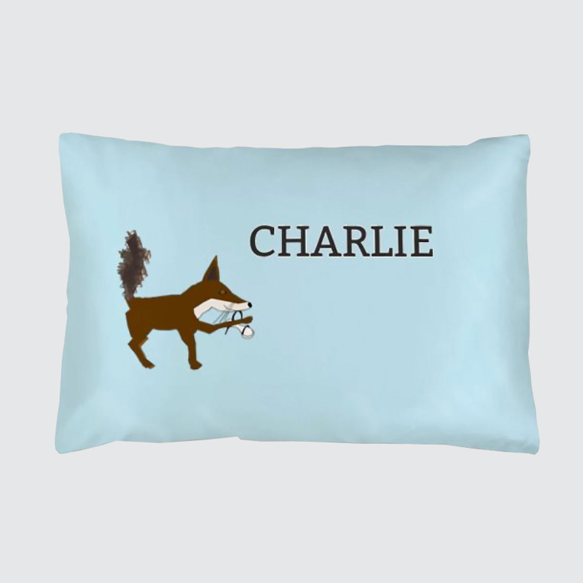 Silk Pillowcase for Children - Personalised - Foxy the Fox on Pale Blue