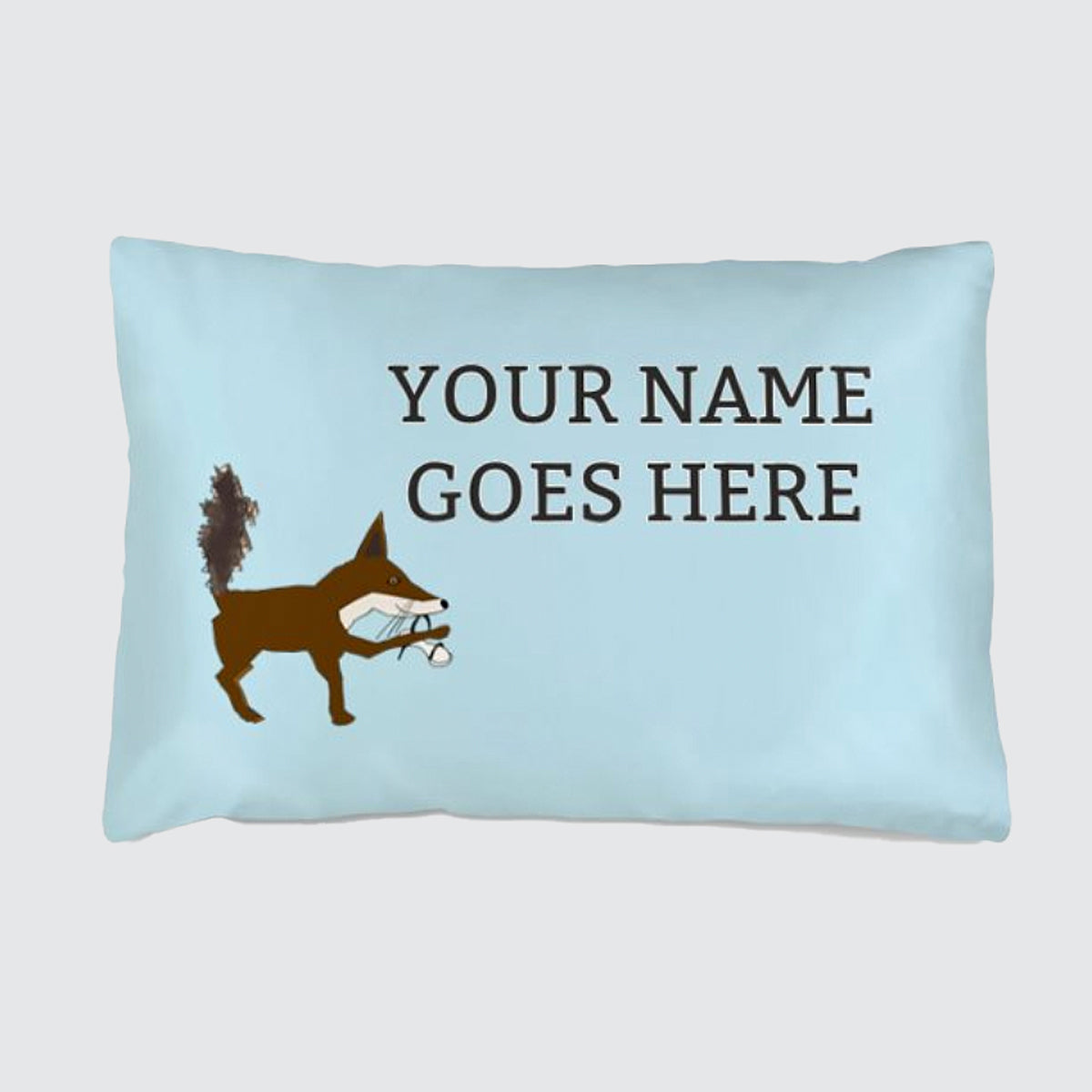 Silk Pillowcase for Children - Personalised - Foxy the Fox on Pale Blue