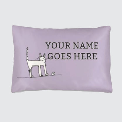 Silk Pillowcase - Personalised with a Name - Nills Cat with Dice on Lavender