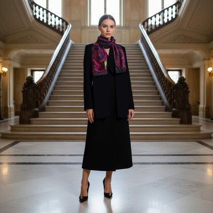 Silk Scarf With Red Roses - Hand Rolled