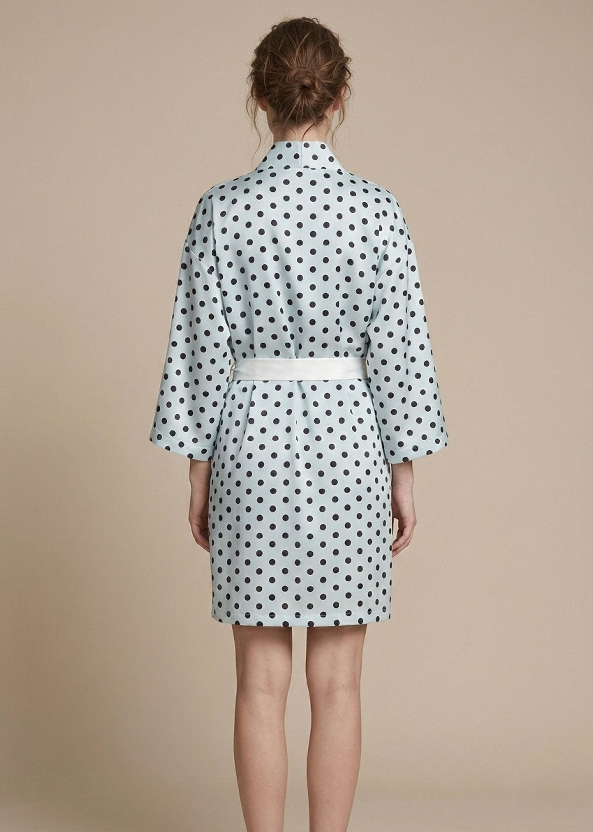 Kimono Silk Robe - Seafoam with Dots