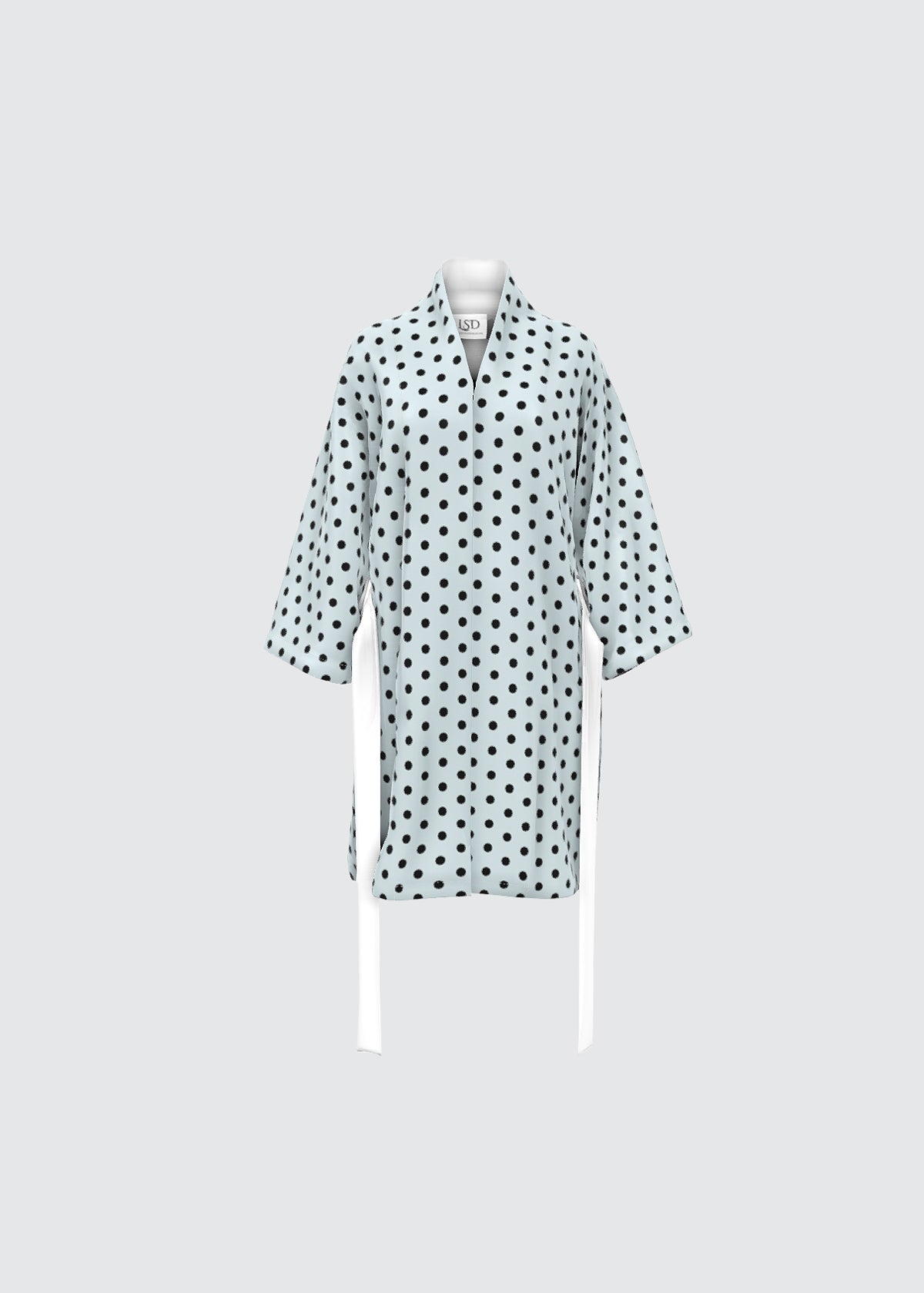 Kimono Silk Robe - Seafoam Blue with Dots