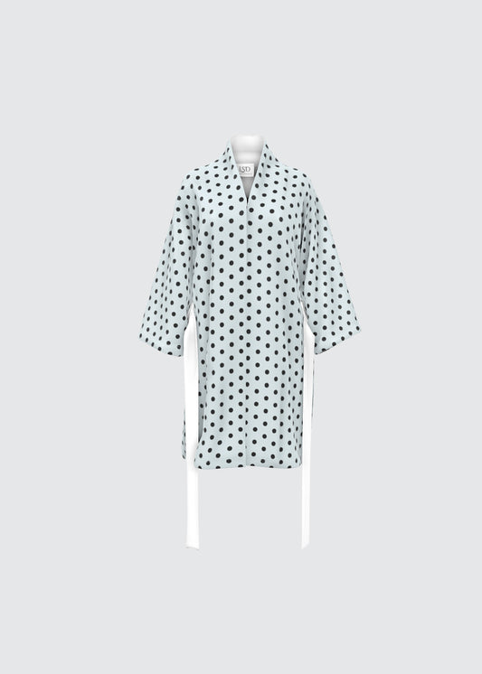 Kimono Silk Robe - Seafoam with Dots