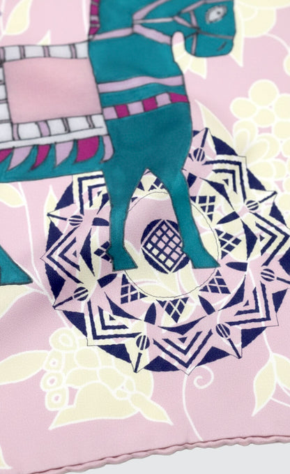 Silk Scarf - Horse on Pink