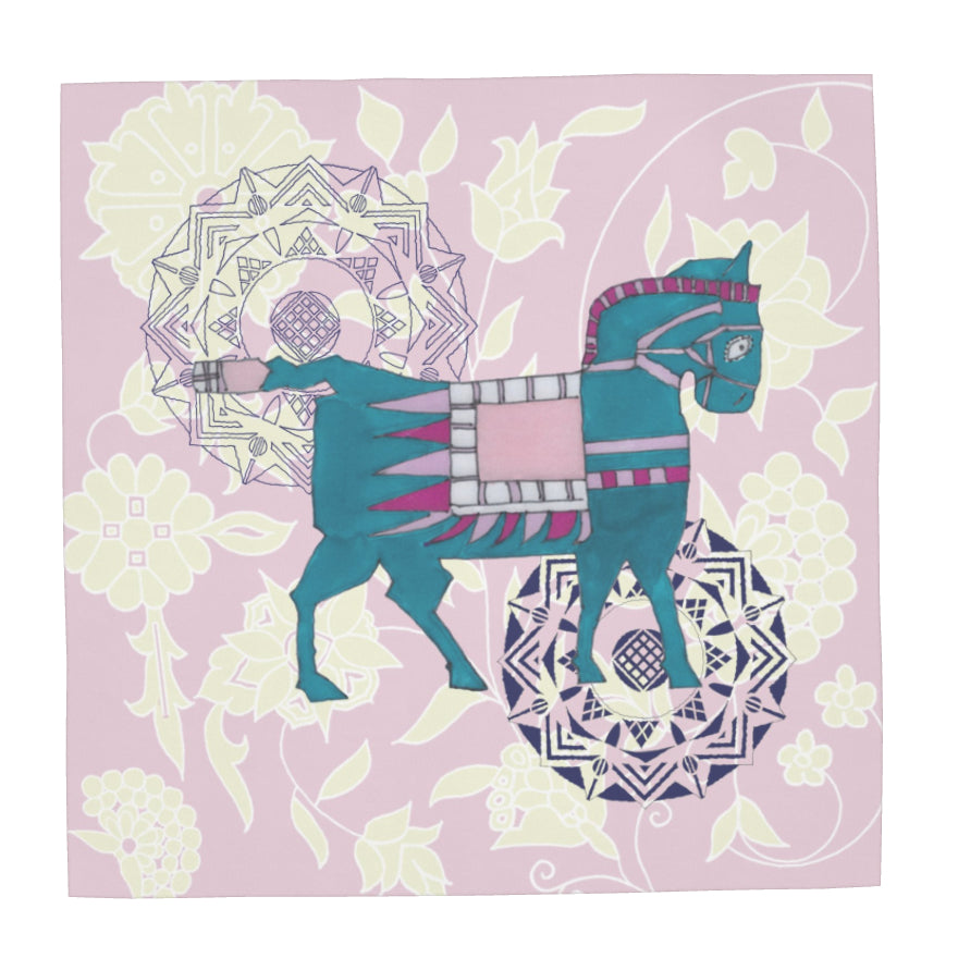 Silk Scarf - Horse on Pink