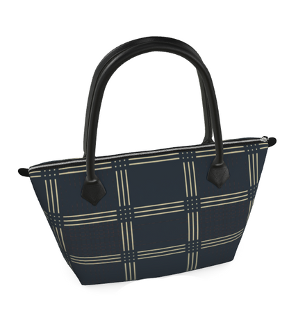 Handbag - Tote - Satin - Navy With Grid