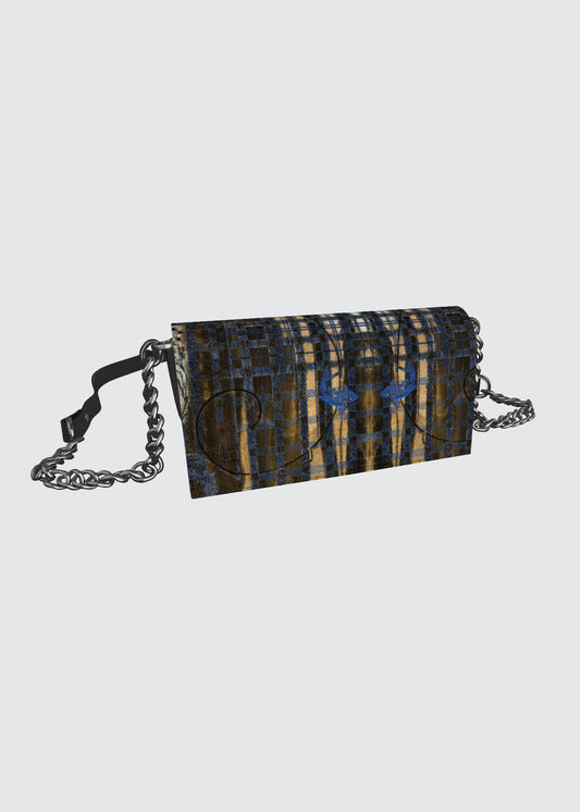 Leather Evening Handbag With Blue Koi And Tartan
