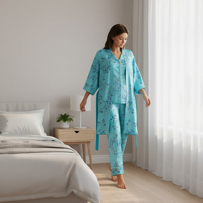 Silk Pyjamas - Floral on Turquoise