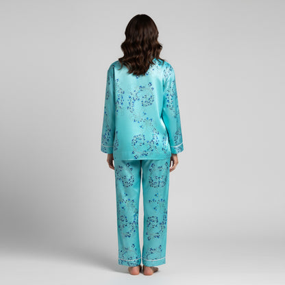 Silk Pyjamas - Floral on Turquoise