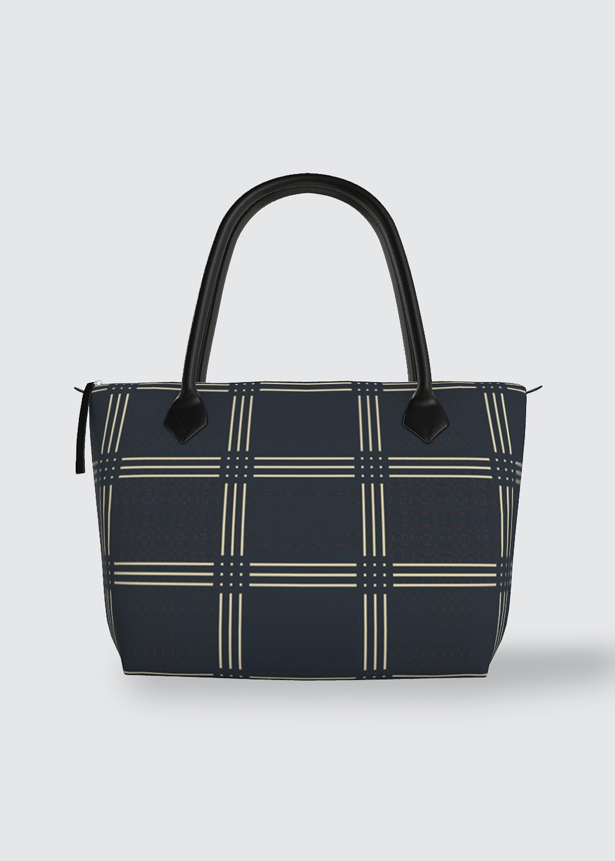 Handbag - Tote - Satin - Navy With Grid