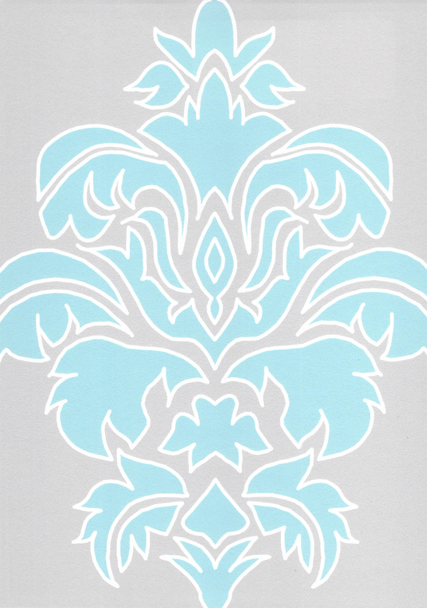 Wallpaper Damask Flower Blue On Grey - £37.50 per sq metre