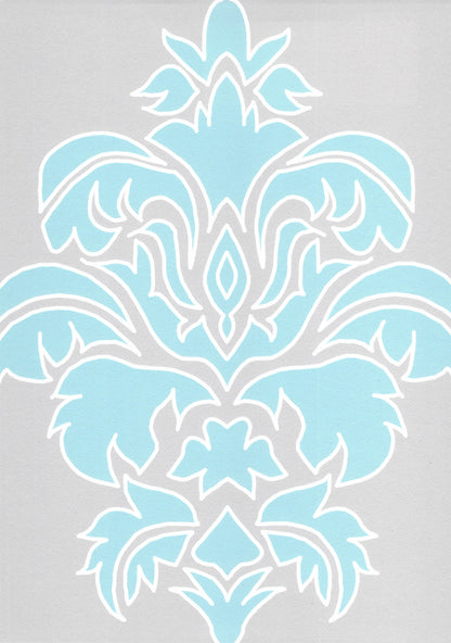 Wallpaper Damask Flower Blue On Grey - £37.50 per sq metre