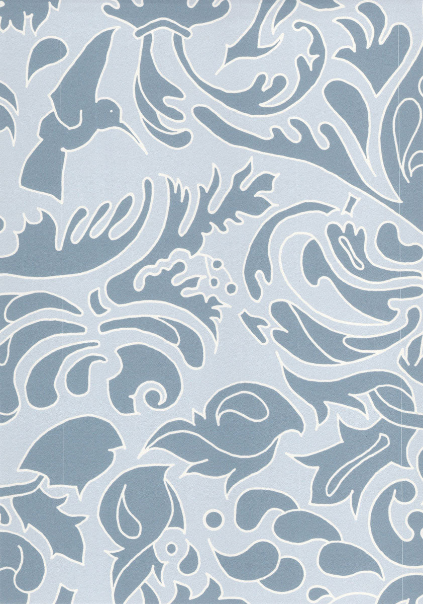 Wallpaper Hummingbird Damask Blue And Pale Blue - £37.50 per sq metre