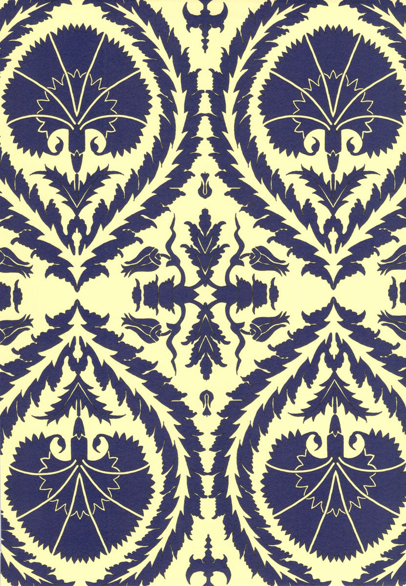 Wallpaper Acanthus and Wreath Blue On Yellow - £37.50 per sq metre