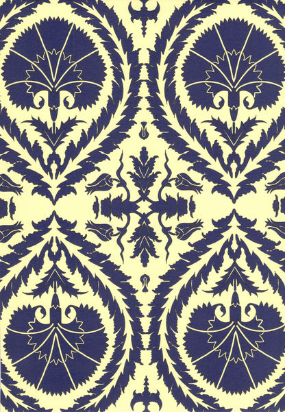 Wallpaper Acanthus and Wreath Blue On Yellow - £37.50 per sq metre