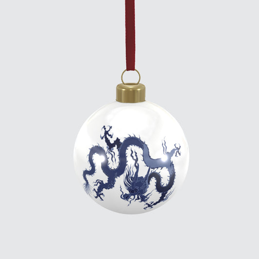 Bone China Bauble Decoration - Single - Dragon Design Blue