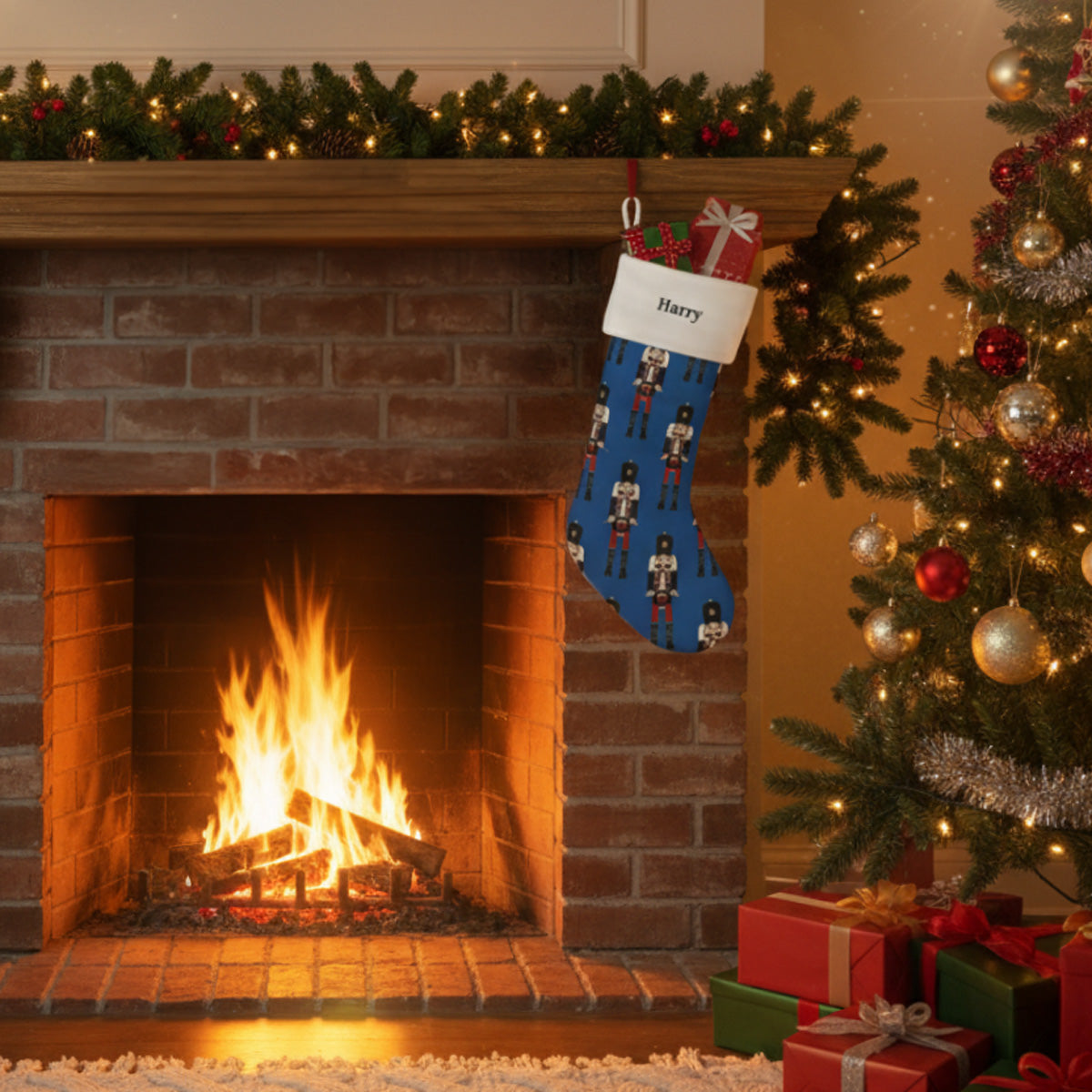 Nutcracker Personalised Blue Christmas Stocking