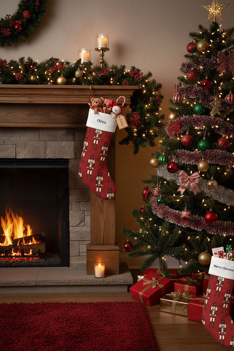 Nutcracker Personalised Red Christmas Stocking