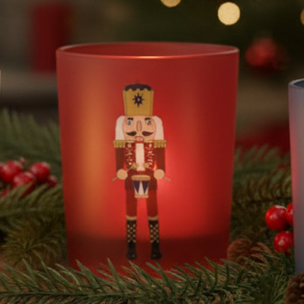 Three Nutcracker Glass Tea Light Holders
