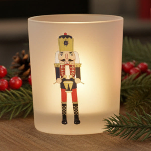 Three Nutcracker Glass Tea Light Holders