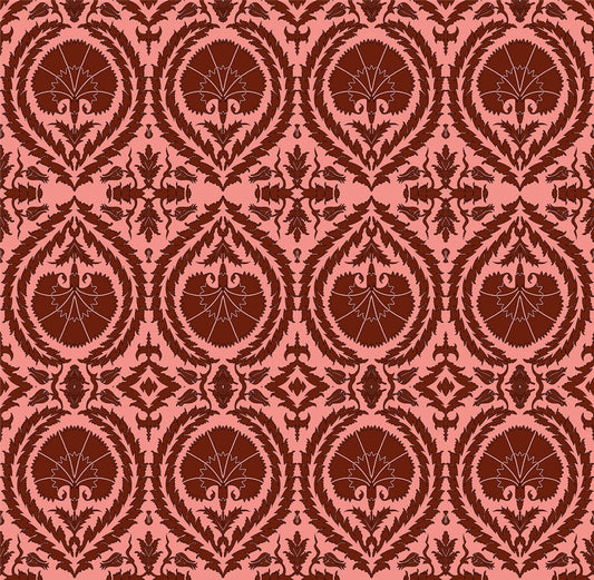 Wallpaper Acanthus and Wreath Red on Pink - £37.50 per sq metre