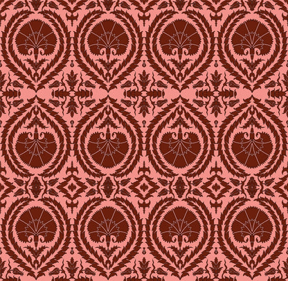 Wallpaper Acanthus and Wreath Red on Pink - £37.50 per sq metre