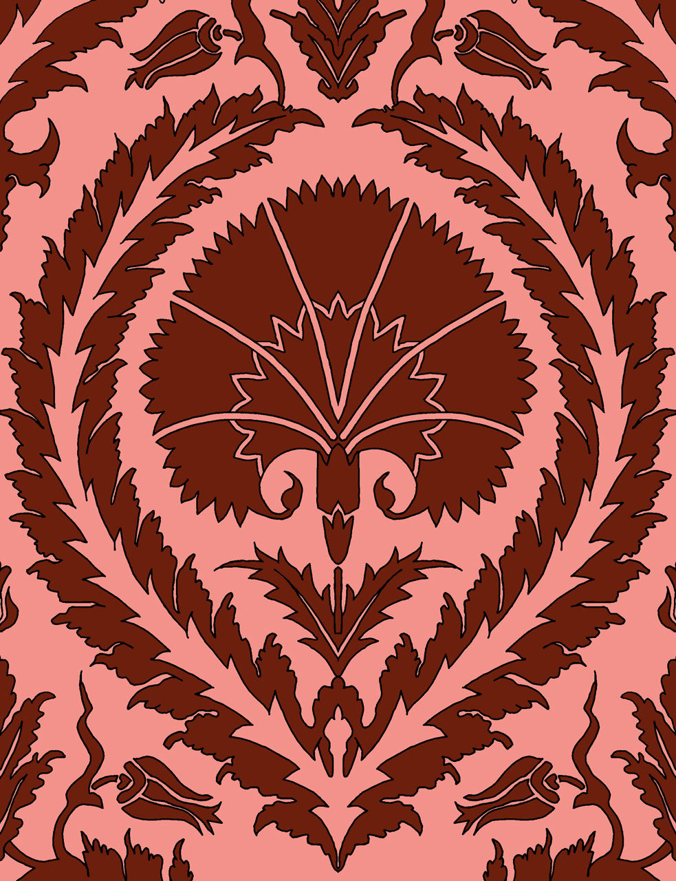 Wallpaper Acanthus and Wreath Red on Pink - £37.50 per sq metre