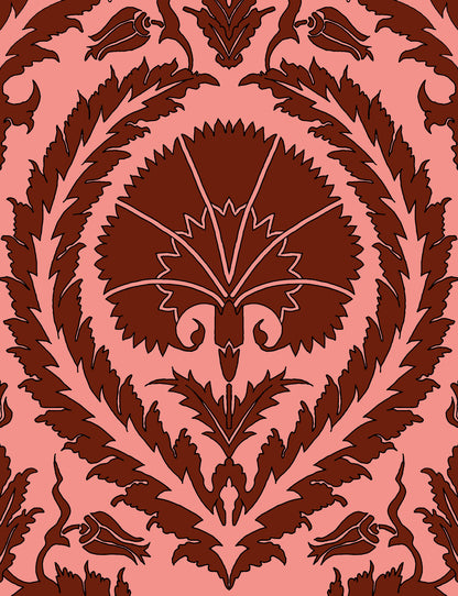 Wallpaper Acanthus and Wreath Red on Pink - £37.50 per sq metre