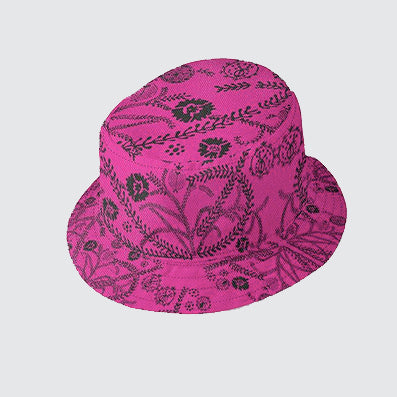 Bucket Hat - Bright Pink Bucket Hat with Black Foliage