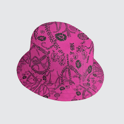 Bucket Hat - Bright Pink Bucket Hat with Black Foliage