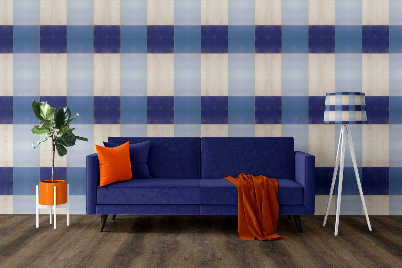 Wallpaper Blue Gingham - £37.50 per sq metre