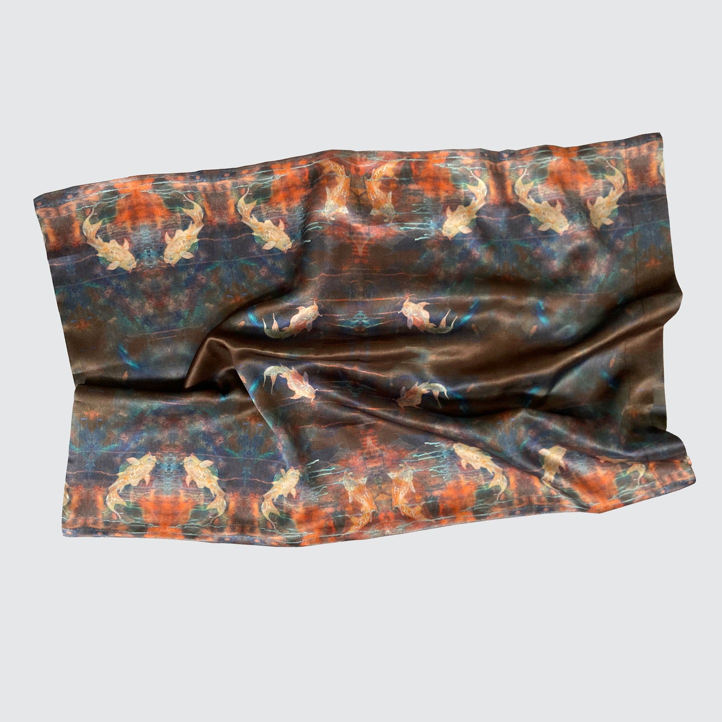 Silk Pillowcase - Blue Orange With Koi Fish Design
