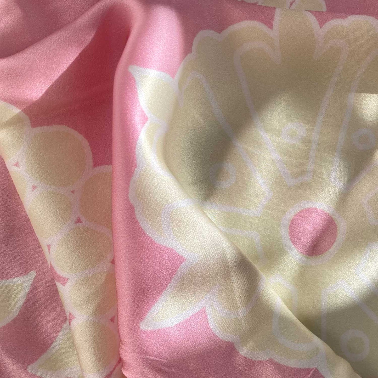 Kimono Silk Robe - Pink With Cream Floral Design