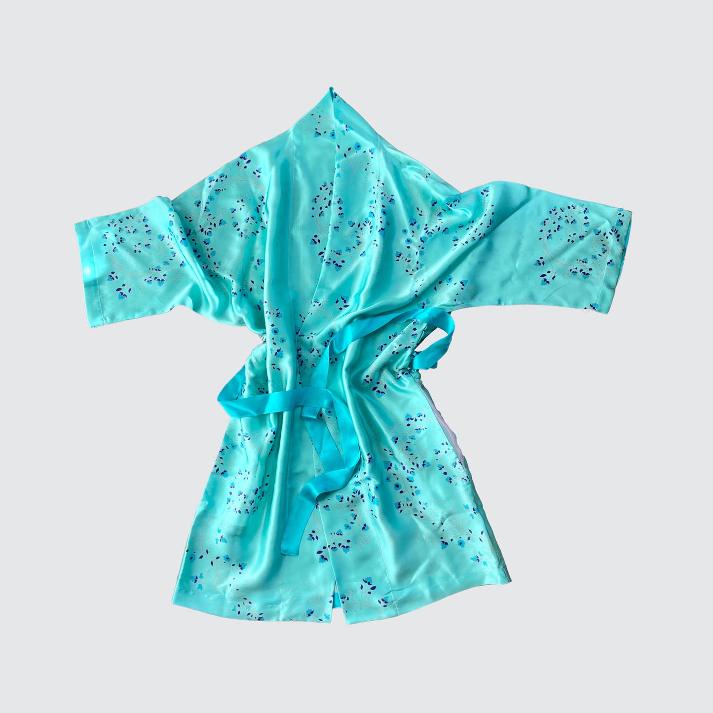 Kimono Silk Robe - Turquoise With Fibonacci Floral Design