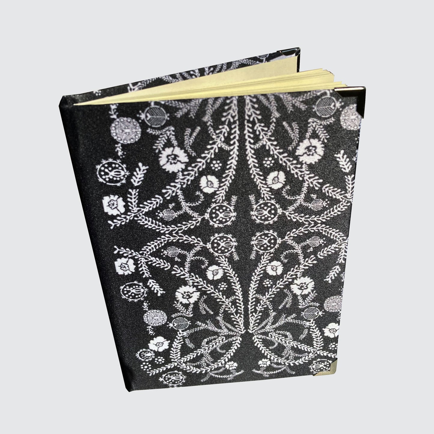 Journal - Hardback Notebook With Blank Pages - White Foliage On Black
