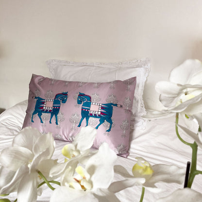 Silk Pillowcase - Pink With Horse Design