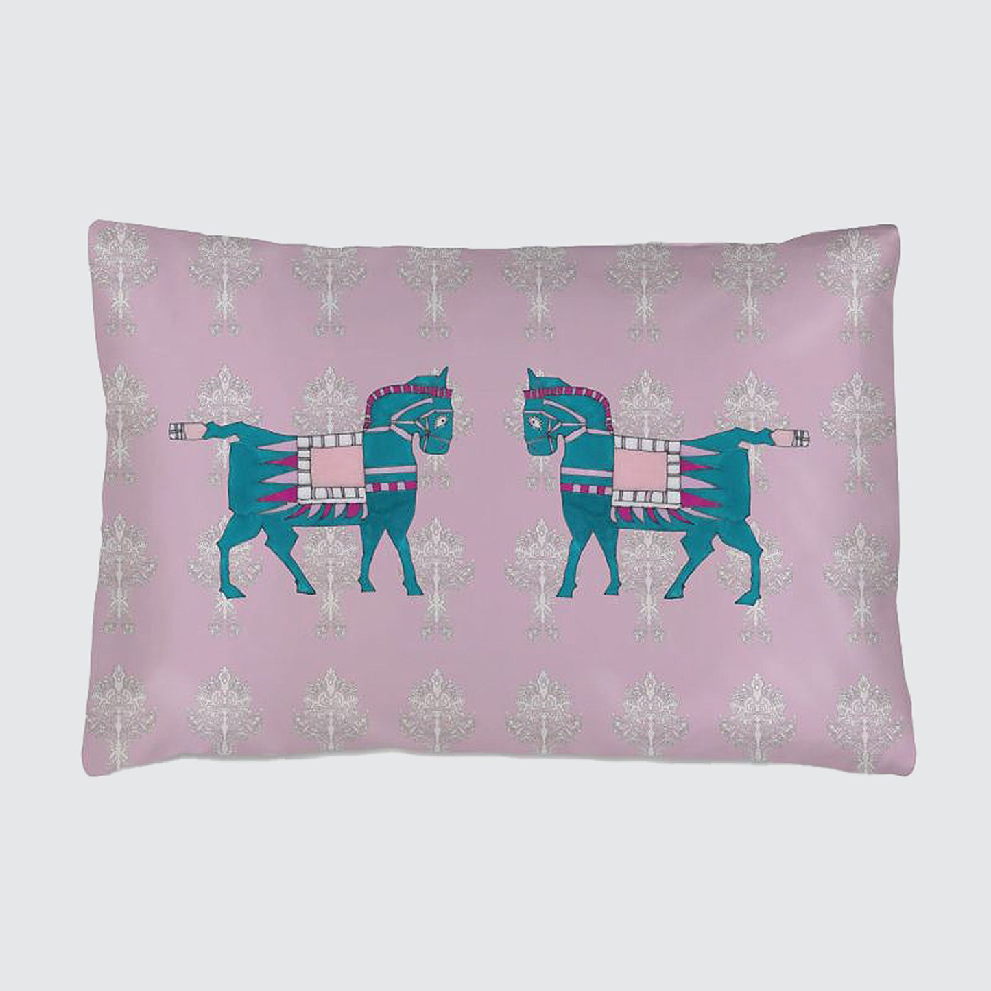 Silk Pillowcase - Pink With Horse Design