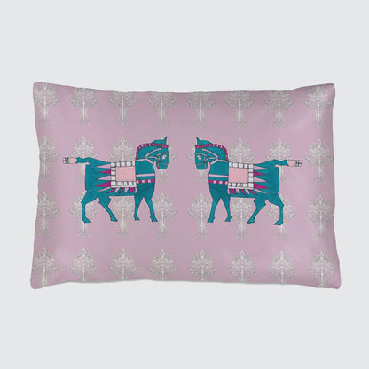 Silk Pillowcase - Pink With Horse Design